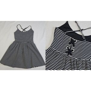 GUESS Dress Striped Crisscross Lace Up Back Short Mini